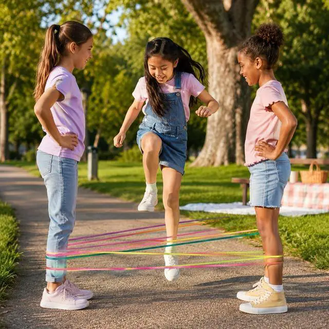 Alt view image 7 of 7 - The Dreidel Company Chinese Jump Rope (2-Pack), 28 Inch, Thick Elastic Ropes Kids Fitness, Great for Outdoor Play