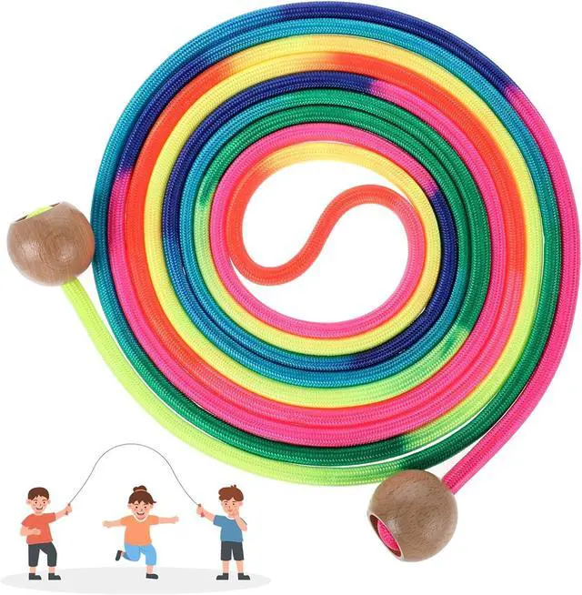 Main image of Long Jump Rope for Kids 16 FT Adjustable Skipping Rope Multiplayer Rainbow Jumping Rope with Wooden Ball Handle for School and Outdoor Activities