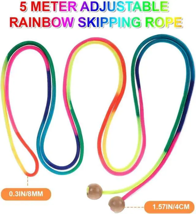 Alt view image 2 of 7 - Long Jump Rope for Kids 16 FT Adjustable Skipping Rope Multiplayer Rainbow Jumping Rope with Wooden Ball Handle for School and Outdoor Activities