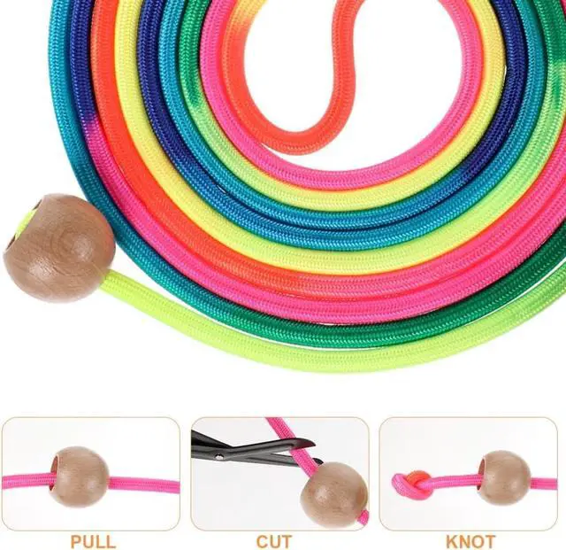 Alt view image 3 of 7 - Long Jump Rope for Kids 16 FT Adjustable Skipping Rope Multiplayer Rainbow Jumping Rope with Wooden Ball Handle for School and Outdoor Activities