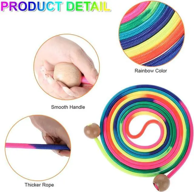 Alt view image 4 of 7 - Long Jump Rope for Kids 16 FT Adjustable Skipping Rope Multiplayer Rainbow Jumping Rope with Wooden Ball Handle for School and Outdoor Activities