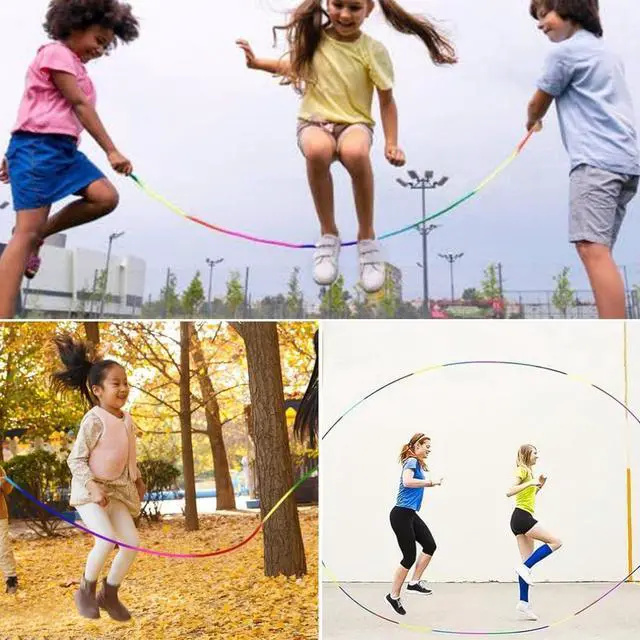Alt view image 7 of 7 - Long Jump Rope for Kids 16 FT Adjustable Skipping Rope Multiplayer Rainbow Jumping Rope with Wooden Ball Handle for School and Outdoor Activities