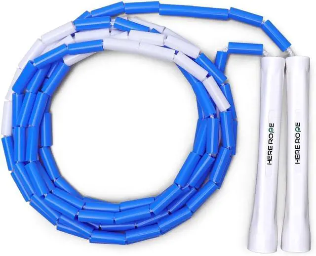 Main image of Adjustable Beaded Jump Rope For Adults, Kids, Hererope 10 ft Beaded Jump Rope With Unbreakable Handles & Shatterproof Beads for Enhanced Fitness Training (Blue)