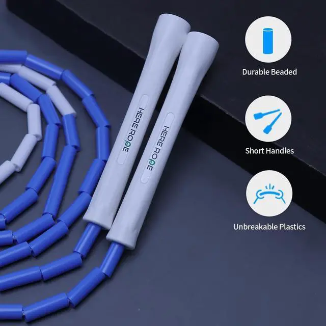 Alt view image 2 of 5 - Adjustable Beaded Jump Rope For Adults, Kids, Hererope 10 ft Beaded Jump Rope With Unbreakable Handles & Shatterproof Beads for Enhanced Fitness Training (Blue)