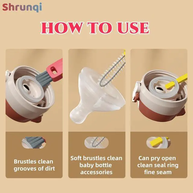 Alt view image 2 of 3 - 3 in 1 Bottle Cleaning Brush Set, Multifunction Silicone Cup Lid Gap Cleaner, Home Kitchen Crevice Cleaning Tools, Cute Colorful Rabbit3 Pcs