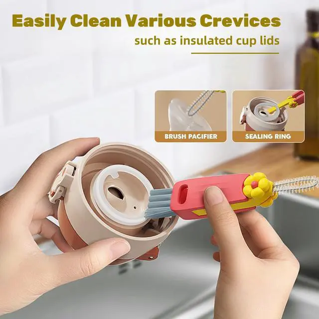 Alt view image 3 of 3 - 3 in 1 Bottle Cleaning Brush Set, Multifunction Silicone Cup Lid Gap Cleaner, Home Kitchen Crevice Cleaning Tools, Cute Colorful Rabbit3 Pcs