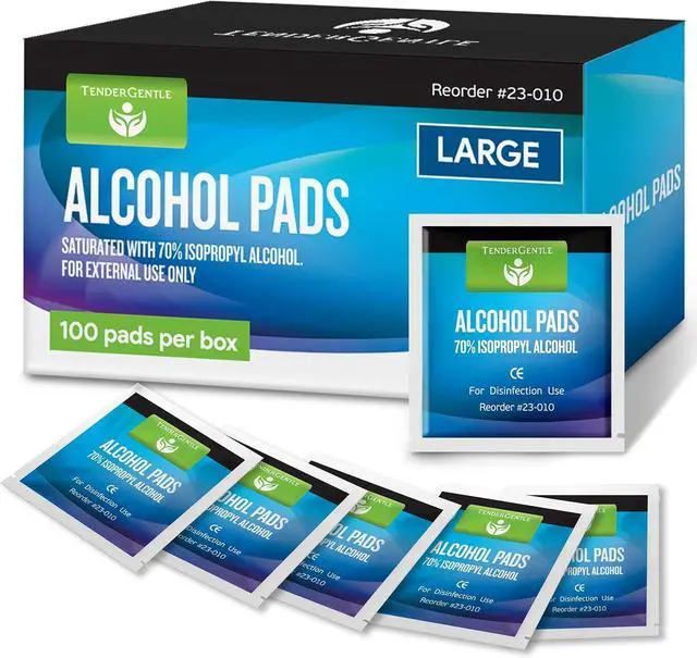 Main image of Alcohol Wipes for Injections - 100 Sterile Alcohol Prep Pads, Large Swabs | 70% Isopropyl, Individually Wrapped, Rubbing Alcohol Pads for First Aid, Nails, Medical Use, Antiseptic Skin Cleaning