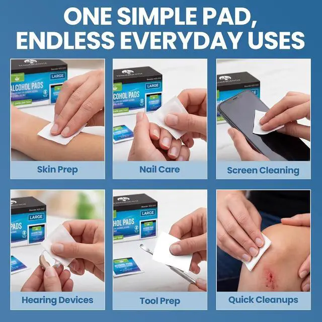 Alt view image 7 of 7 - Alcohol Wipes for Injections - 100 Sterile Alcohol Prep Pads, Large Swabs | 70% Isopropyl, Individually Wrapped, Rubbing Alcohol Pads for First Aid, Nails, Medical Use, Antiseptic Skin Cleaning