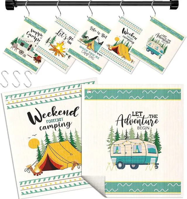 Main image of Miss Adola Swedish Dishcloths for Kitchen with Hooks - Reusable Dish Cloths for Washing Dishes Fast Drying Cute Fun 5 Pack Swedish Dish Towels Washable Cleaning Sponge, Green Camping