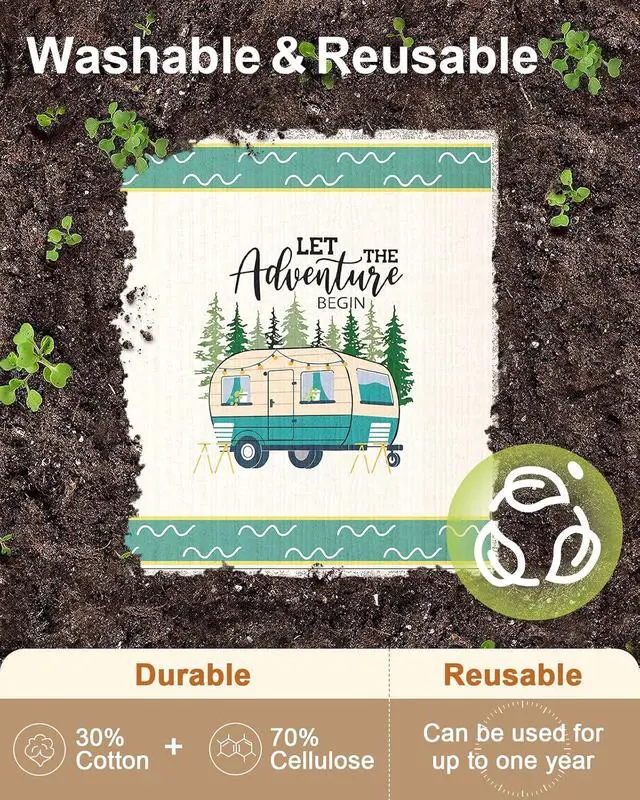 Alt view image 3 of 6 - Miss Adola Swedish Dishcloths for Kitchen with Hooks - Reusable Dish Cloths for Washing Dishes Fast Drying Cute Fun 5 Pack Swedish Dish Towels Washable Cleaning Sponge, Green Camping