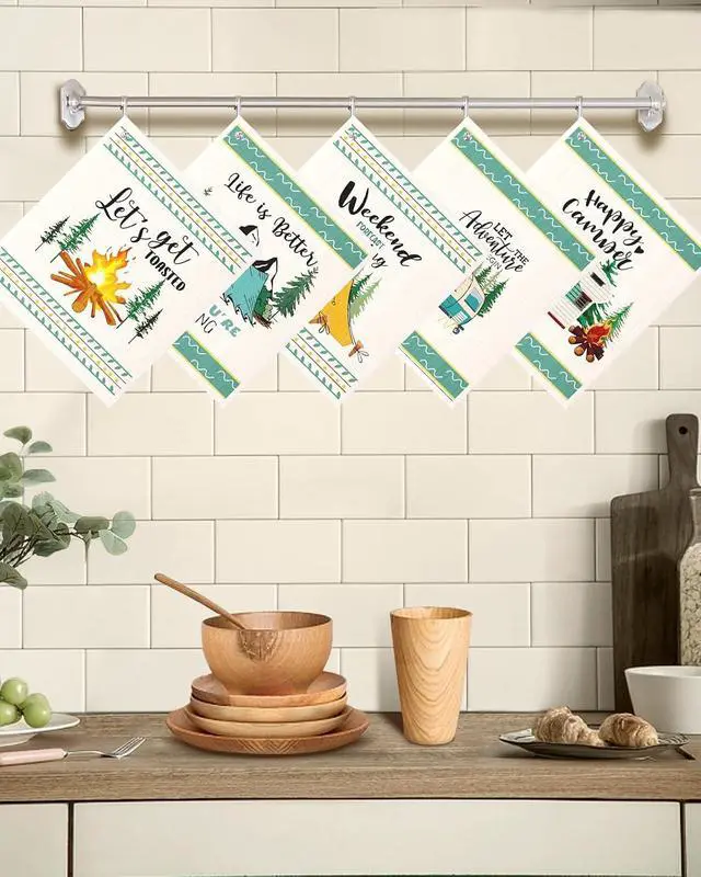 Alt view image 5 of 6 - Miss Adola Swedish Dishcloths for Kitchen with Hooks - Reusable Dish Cloths for Washing Dishes Fast Drying Cute Fun 5 Pack Swedish Dish Towels Washable Cleaning Sponge, Green Camping