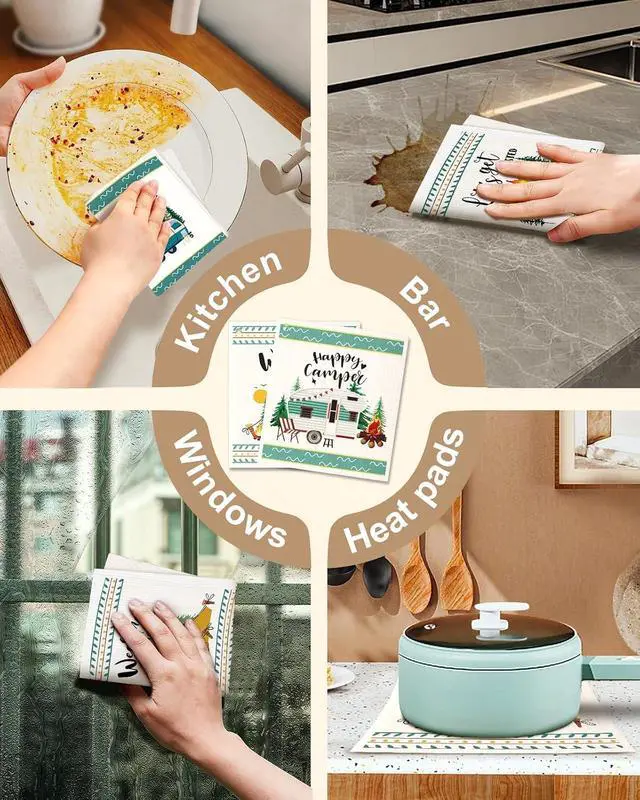 Alt view image 6 of 6 - Miss Adola Swedish Dishcloths for Kitchen with Hooks - Reusable Dish Cloths for Washing Dishes Fast Drying Cute Fun 5 Pack Swedish Dish Towels Washable Cleaning Sponge, Green Camping