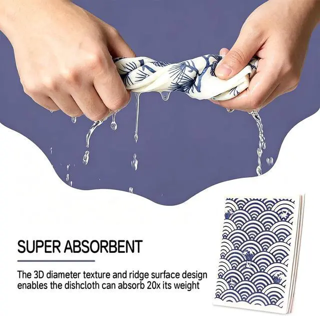 Alt view image 4 of 7 - 4Pcs Swedish Dishcloths, Reusable Paper Towels for Kitchen, Super Absorbent | Washable & No Odor Dish Rags, Japanese Pattern, Non-Scratch Cellulose Sponge Cloths for Washing Dishes, Biodegradable