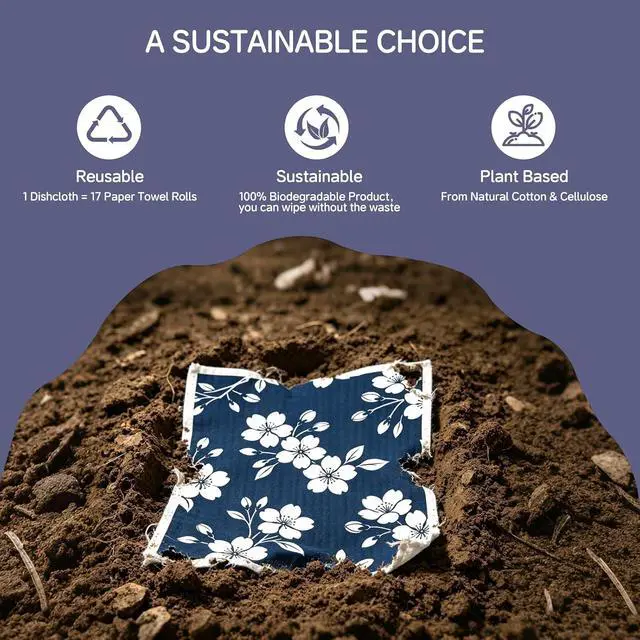 Alt view image 3 of 7 - 4Pcs Swedish Dishcloths, Reusable Paper Towels for Kitchen, Super Absorbent | Washable & No Odor Dish Rags, Japanese Pattern, Non-Scratch Cellulose Sponge Cloths for Washing Dishes, Biodegradable