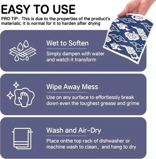 Alt view image 6 of 7 - 4Pcs Swedish Dishcloths, Reusable Paper Towels for Kitchen, Super Absorbent | Washable & No Odor Dish Rags, Japanese Pattern, Non-Scratch Cellulose Sponge Cloths for Washing Dishes, Biodegradable