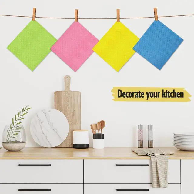 Alt view image 2 of 7 - MoLKENE Swedish Dishcloths for Kitchen, 6 Pack Cellulose Sponge Cloths | Non-Scratch Reusable Paper Towels Washable, Absorbent Quick-Drying Cleaning Cloths Dish Rags, 7.7 x 6.9, Assorted Colors