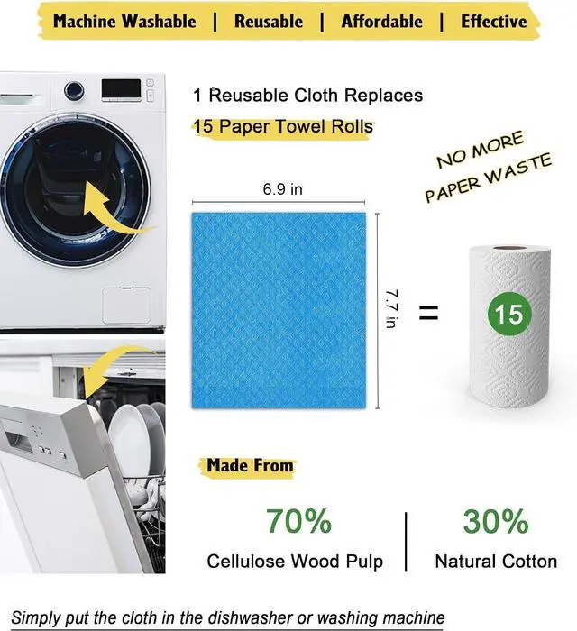 Alt view image 5 of 7 - MoLKENE Swedish Dishcloths for Kitchen, 6 Pack Cellulose Sponge Cloths | Non-Scratch Reusable Paper Towels Washable, Absorbent Quick-Drying Cleaning Cloths Dish Rags, 7.7 x 6.9, Assorted Colors