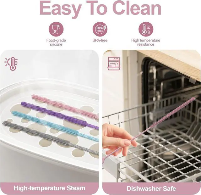 Alt view image 5 of 6 - YOTIME Straw Cleaner Brush Extra Long 12.6 inch, 2Pcs Reusable Silicone Straw Brush for Sippy Cup, Water Bottle and Tubes, 6mm+9mm, Pink