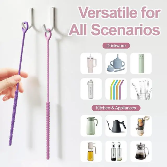Alt view image 6 of 6 - YOTIME Straw Cleaner Brush Extra Long 12.6 inch, 2Pcs Reusable Silicone Straw Brush for Sippy Cup, Water Bottle and Tubes, 6mm+9mm, Pink