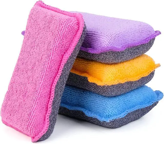 Main image of UPSTAR Kitchen Sponges for Dishes, Microfiber Cleaning Scrubber, Non-Scratch Scrubbies for Dishwashing and Bathroom, Size L Pack of 4