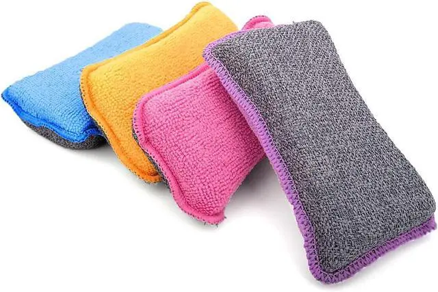 Alt view image 2 of 6 - UPSTAR Kitchen Sponges for Dishes, Microfiber Cleaning Scrubber, Non-Scratch Scrubbies for Dishwashing and Bathroom, Size L Pack of 4
