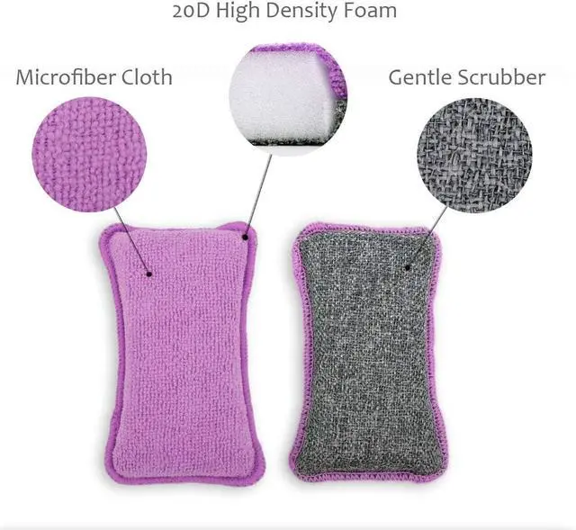 Alt view image 4 of 6 - UPSTAR Kitchen Sponges for Dishes, Microfiber Cleaning Scrubber, Non-Scratch Scrubbies for Dishwashing and Bathroom, Size L Pack of 4