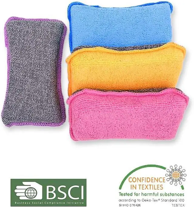 Alt view image 6 of 6 - UPSTAR Kitchen Sponges for Dishes, Microfiber Cleaning Scrubber, Non-Scratch Scrubbies for Dishwashing and Bathroom, Size L Pack of 4