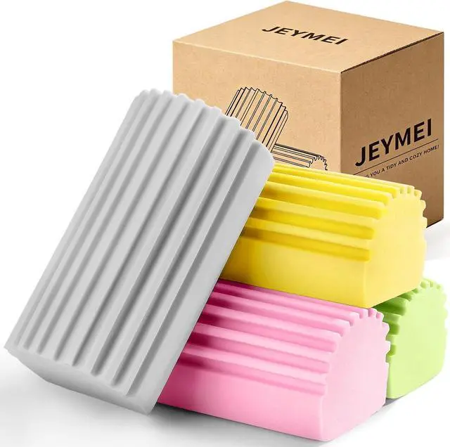 Main image of Jeymei Damp Clean Duster Sponge,4Pcs Dust Sponge for Cleaning,Multicolored | Damp Dusting Sponge with Ridges,Baseboard Cleaning Tool,Reusable Wet Duster Sponge,Household Cleaning Sponges for Blinds