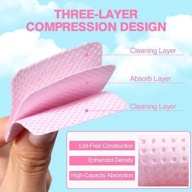Alt view image 3 of 7 - Lint Free Nail Wipes, 400PCS Lint Free Wipes Non-Woven Fabric Nail Polish Remover Super Absorbent Soft Cotton Pads for Lash Extensions Glue Cleaning Salon Supplies & Home DIY