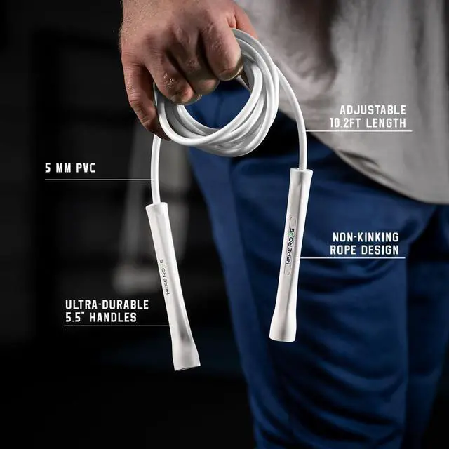 Alt view image 2 of 4 - HEREROPE Adjustable Jump Rope 5mm PVC Skipping Rope with Unbreakable Handles, Non-Kinking, Includes 1 Spare Rope for Indoor & Outdoor Fitness Training for Men, Women