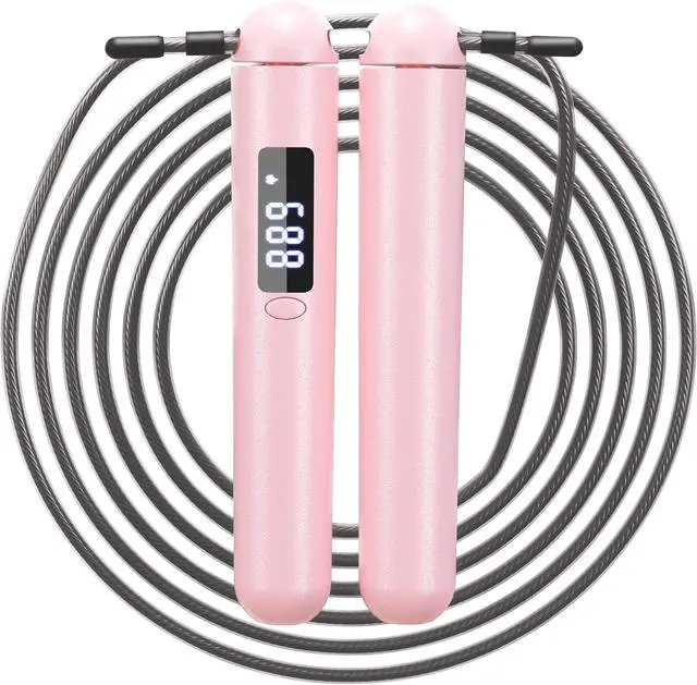 Main image of ACHDOFITS Jump Rope with Smart Counter for Adults | Tangle-free Steel Core, 170g. Fits 5'-6'5". 4 Modes: Beginner-HIIT. Rechargeable. For Women & Men. Tracks Calories & Jumps.