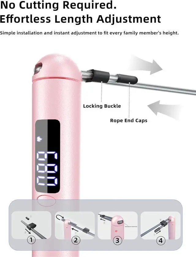 Alt view image 5 of 7 - ACHDOFITS Jump Rope with Smart Counter for Adults | Tangle-free Steel Core, 170g. Fits 5'-6'5". 4 Modes: Beginner-HIIT. Rechargeable. For Women & Men. Tracks Calories & Jumps.