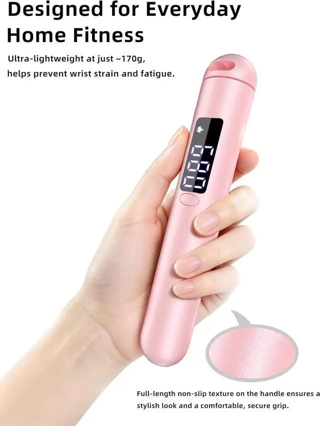 Alt view image 6 of 7 - ACHDOFITS Jump Rope with Smart Counter for Adults | Tangle-free Steel Core, 170g. Fits 5'-6'5". 4 Modes: Beginner-HIIT. Rechargeable. For Women & Men. Tracks Calories & Jumps.
