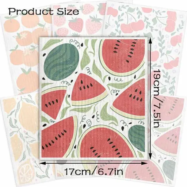 Alt view image 2 of 6 - Swedish Dishcloths for Kitchen 6 Pack Cellulose Reusable Cleaning Paper Towels Soft, Quick-Drying, Washable Dish Rags for Kitchen, Counters & More (Fruit)