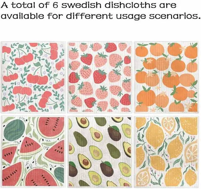 Alt view image 6 of 6 - Swedish Dishcloths for Kitchen 6 Pack Cellulose Reusable Cleaning Paper Towels Soft, Quick-Drying, Washable Dish Rags for Kitchen, Counters & More (Fruit)