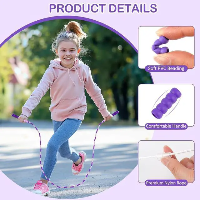 Main image of Jump Rope for Kids, Adjustable Jump Ropes for 4 5 6 7 8 10 12, Tangle Free | Jumping Rope Age 8-12, Segmented Soft Beaded Skipping Rope for Women Fitness