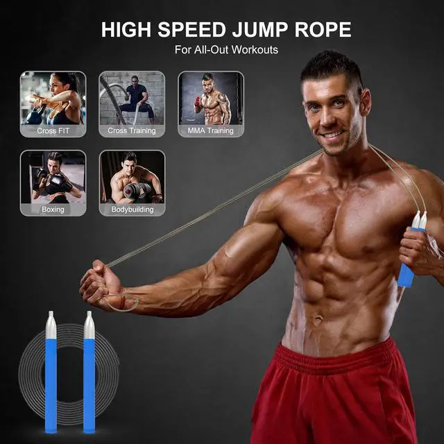 Alt view image 3 of 7 - Speed Jump Rope for Men Women, Fitness Skipping Rope with Aluminium Handle and 2 Ropes, Self-Locking Design Adjustable Jumping Rope for Adult Workout Boxing