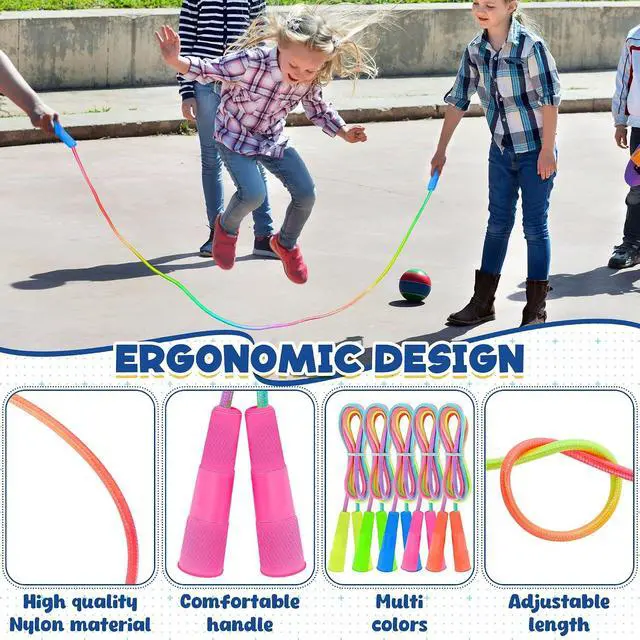 Alt view image 3 of 7 - 6 Pack Jump Rope for Kids, Adjustable Length Nylon Skipping Ropes for Kids | 7.55 Ft, Gradient Jump Rope, Adjustable Jump Rope, Plastic Handle Rope, Family Games, Outdoor Exercise, Recess Play