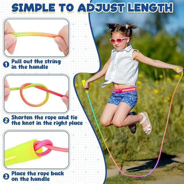 Alt view image 4 of 7 - 6 Pack Jump Rope for Kids, Adjustable Length Nylon Skipping Ropes for Kids | 7.55 Ft, Gradient Jump Rope, Adjustable Jump Rope, Plastic Handle Rope, Family Games, Outdoor Exercise, Recess Play