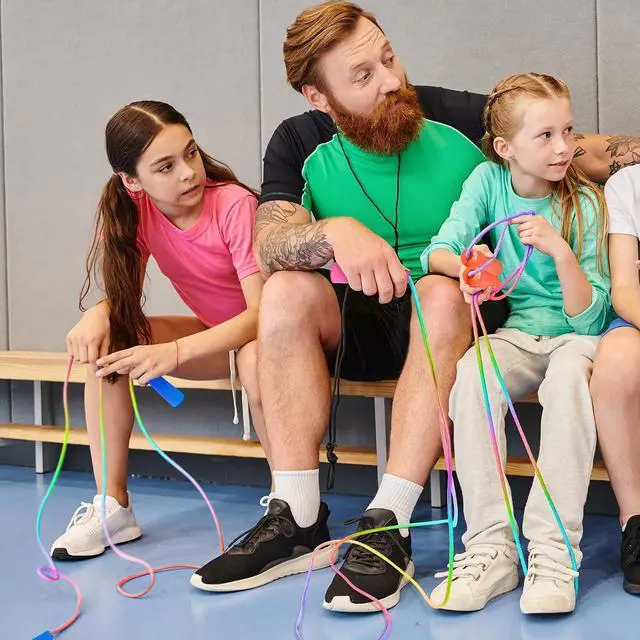 Alt view image 7 of 7 - 6 Pack Jump Rope for Kids, Adjustable Length Nylon Skipping Ropes for Kids | 7.55 Ft, Gradient Jump Rope, Adjustable Jump Rope, Plastic Handle Rope, Family Games, Outdoor Exercise, Recess Play