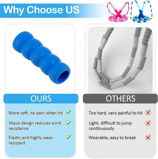 Alt view image 5 of 7 - Jump Rope for Kids, Adjustable Jump Ropes for 4 5 6 7 8 10 12, Tangle Free | Jumping Rope Age 8-12, Segmented Soft Beaded Skipping Rope for Women Fitness