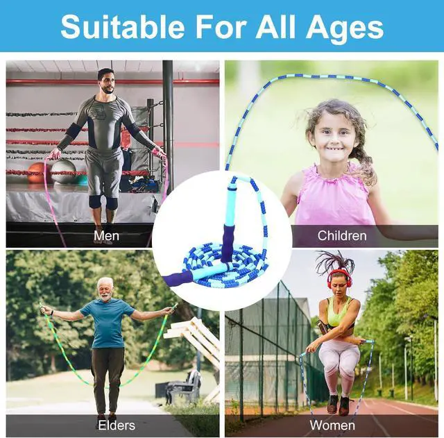Alt view image 6 of 7 - GRAWUN Jump Rope For Kids, Soft Beaded Jump Rope, Adjustable Length Tangle-Free Segmented Soft Beaded Skipping Ropefor Women, Men and Kids Keeping Fit, Workout and Weight Loss