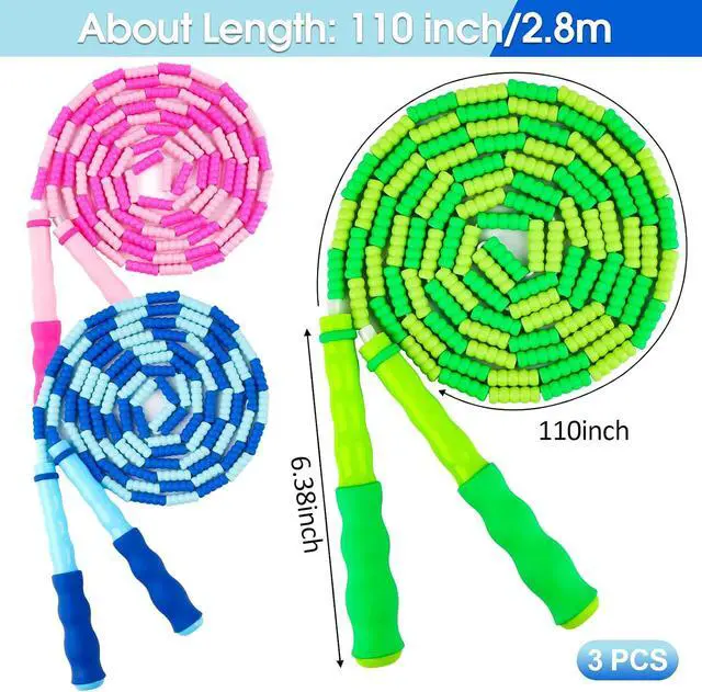 Alt view image 2 of 6 - Jump Rope for Kids, 9 Ft Adjustable Jump Ropes for 4 5 6 7 8 10 12, Segmented Soft Beaded Jumping Rope Age 8-12, Tangle Free Skipping Rope for Women Man Fitness Weight Loss