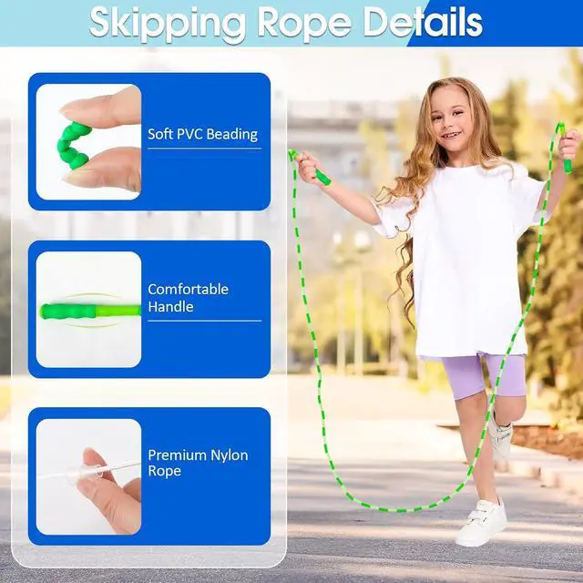 Alt view image 3 of 6 - Jump Rope for Kids, 9 Ft Adjustable Jump Ropes for 4 5 6 7 8 10 12, Segmented Soft Beaded Jumping Rope Age 8-12, Tangle Free Skipping Rope for Women Man Fitness Weight Loss