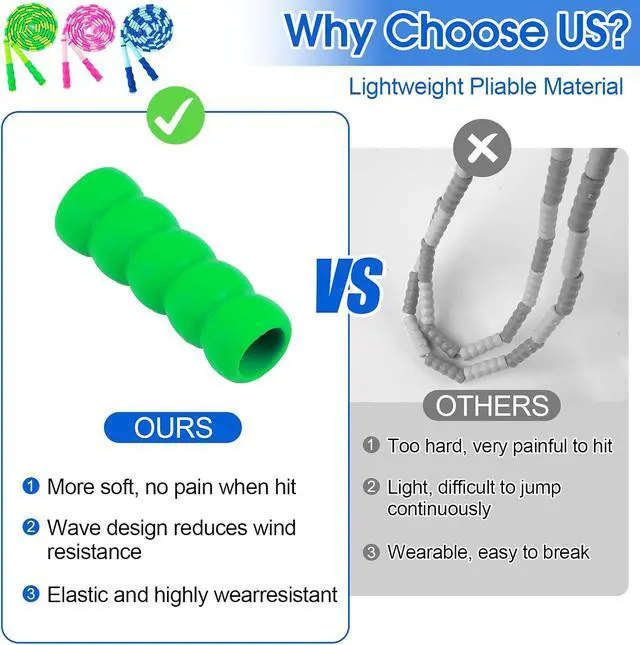 Alt view image 5 of 6 - Jump Rope for Kids, 9 Ft Adjustable Jump Ropes for 4 5 6 7 8 10 12, Segmented Soft Beaded Jumping Rope Age 8-12, Tangle Free Skipping Rope for Women Man Fitness Weight Loss
