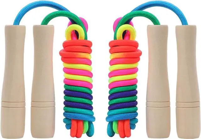 Main image of Jump Rope for Kids, Children Adjustable Cotton Skipping Rope with Wooden Handle for Boys Girls Fitness Outdoor Activity