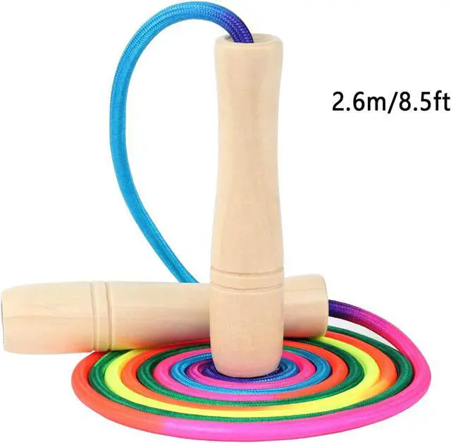 Alt view image 2 of 4 - Jump Rope for Kids, Children Adjustable Cotton Skipping Rope with Wooden Handle for Boys Girls Fitness Outdoor Activity