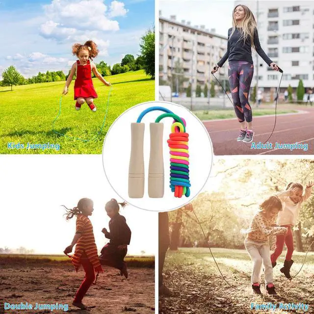 Alt view image 4 of 4 - Jump Rope for Kids, Children Adjustable Cotton Skipping Rope with Wooden Handle for Boys Girls Fitness Outdoor Activity
