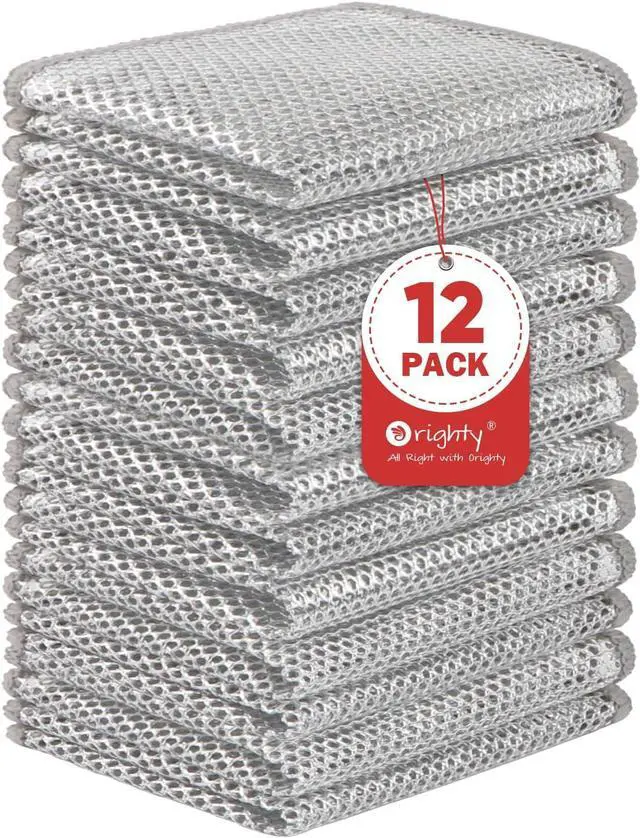 Main image of Orighty Dish Cloths for Washing Dishes, 12 Pack Metal Dish Rags, 7"x8" | Multipurpose Wire Dishwashing Rag, Non-Scratch Wire Cleaning Cloths, Powerful Dishcloth Rag Scrubber for Kitchen, Cookware