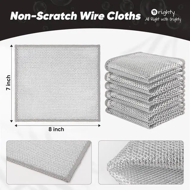 Alt view image 2 of 6 - Orighty Dish Cloths for Washing Dishes, 12 Pack Metal Dish Rags, 7"x8" | Multipurpose Wire Dishwashing Rag, Non-Scratch Wire Cleaning Cloths, Powerful Dishcloth Rag Scrubber for Kitchen, Cookware